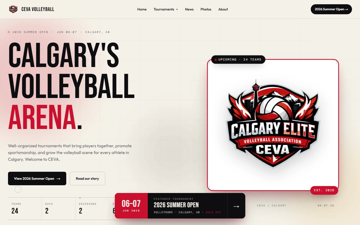 CEVA Volleyball website by VDT Sites, sports organization in Calgary, AB