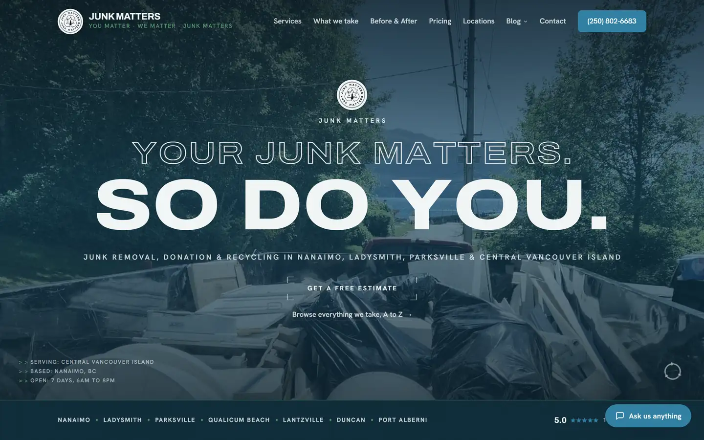 Junk Matters website by VDT Sites, junk removal in Nanaimo, BC