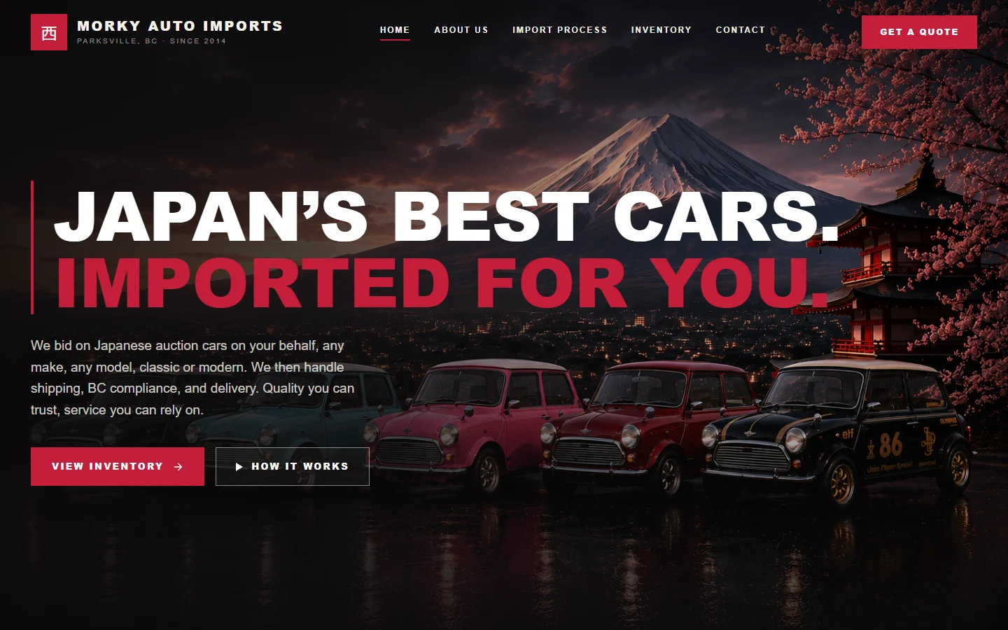 Morky Auto Imports website by VDT Sites, vehicle imports in Parksville, BC