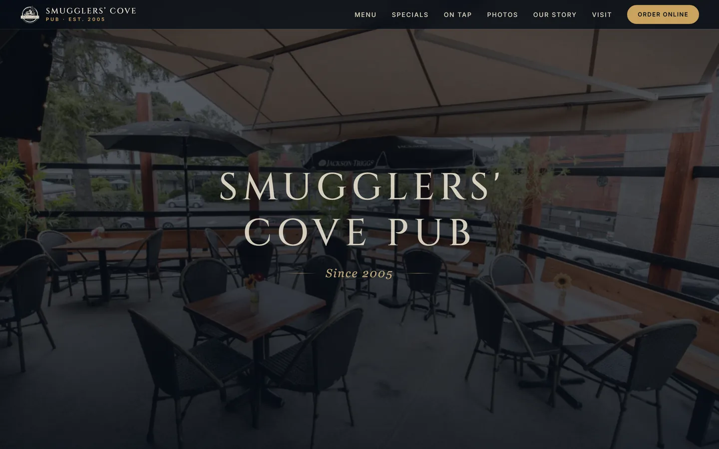 Smugglers' Cove Pub website by VDT Sites, neighbourhood pub in Cadboro Bay, Victoria, BC