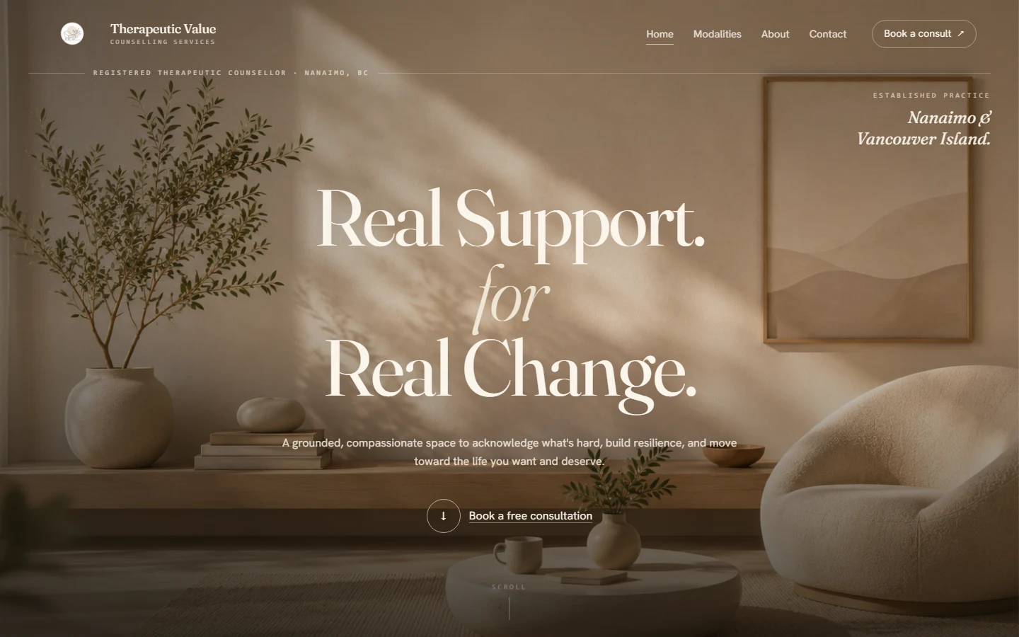 Therapeutic Value website by VDT Sites, counselling in British Columbia