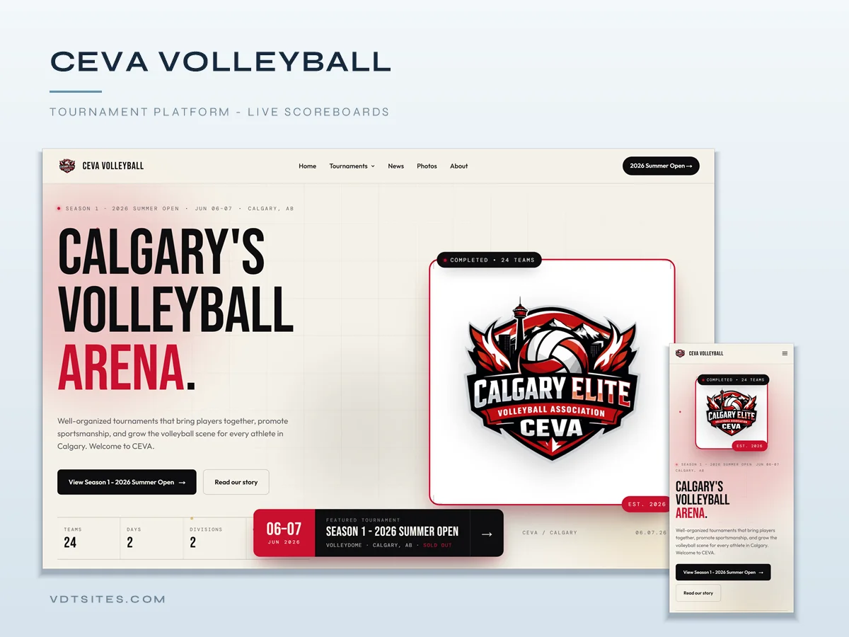 CEVA Volleyball website by VDT Sites, Sports organization in Calgary, AB