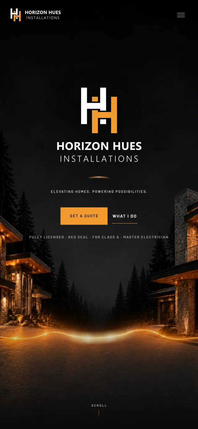Horizon Hues website by VDT Sites, Electrical contractor in Nanaimo, BC, shown on a phone
