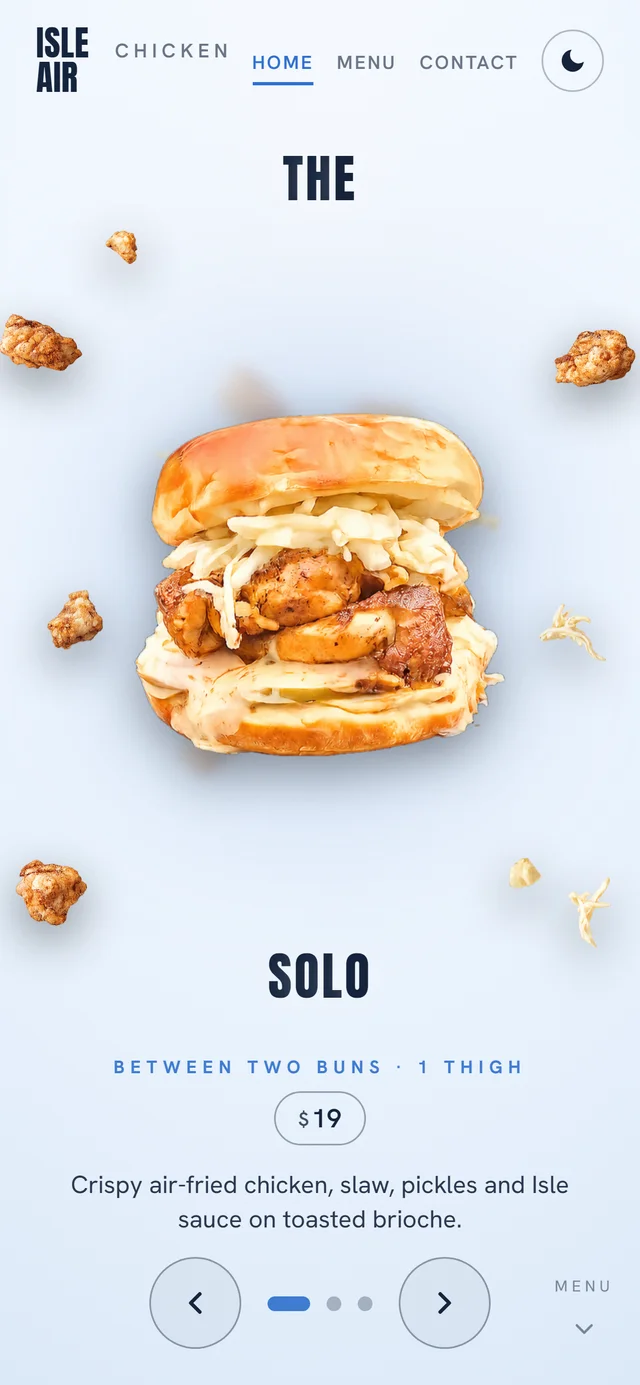 Isle Air Chicken website by VDT Sites, Food truck on Vancouver Island, BC, shown on a phone