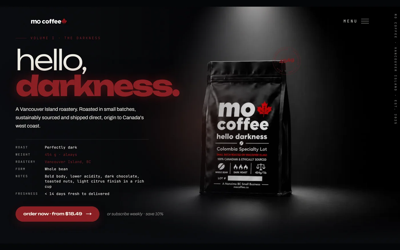MO Coffee website by VDT Sites, Coffee roaster in Nanaimo, BC, shown on a desktop screen