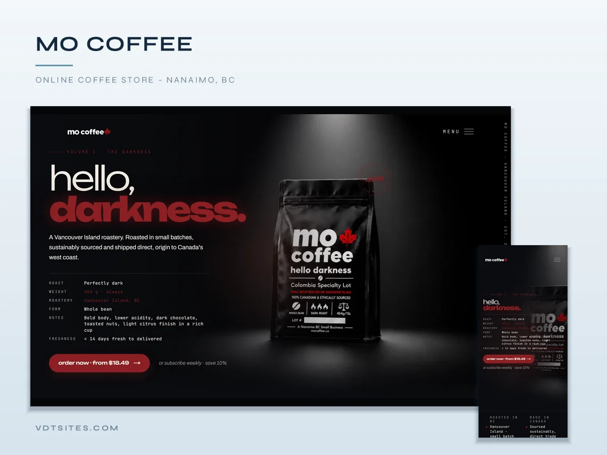 MO Coffee website by VDT Sites, Coffee roaster in Nanaimo, BC