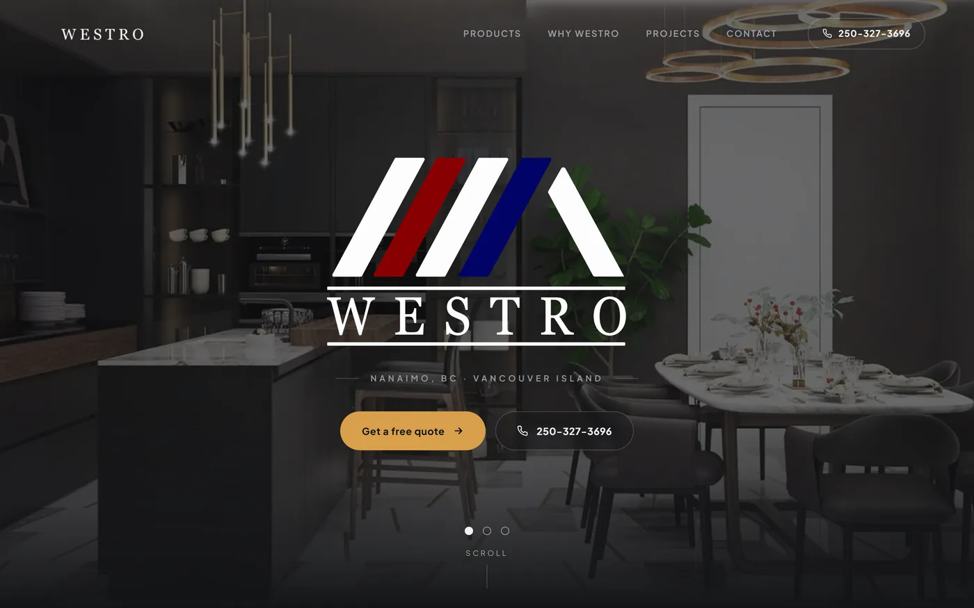 Westro Construction website by VDT Sites, Home improvement supplier in Nanaimo, BC, shown on a desktop screen