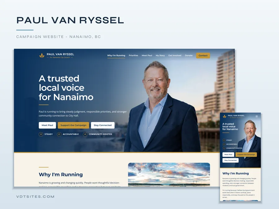 Paul Van Ryssel website by VDT Sites, Campaign website in Nanaimo