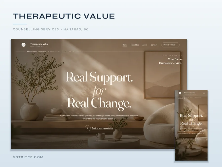 Therapeutic Value website by VDT Sites, Counselling in Nanaimo